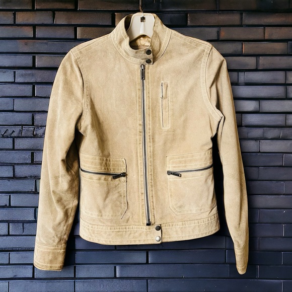 Banana Republic Cream Tan Suede Leather Moto Jacket | Size PXS | - Picture 2 of 16